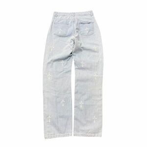 PrettyLittleThing Light Wash Cross Print High Rise Jeans US 8 30x30